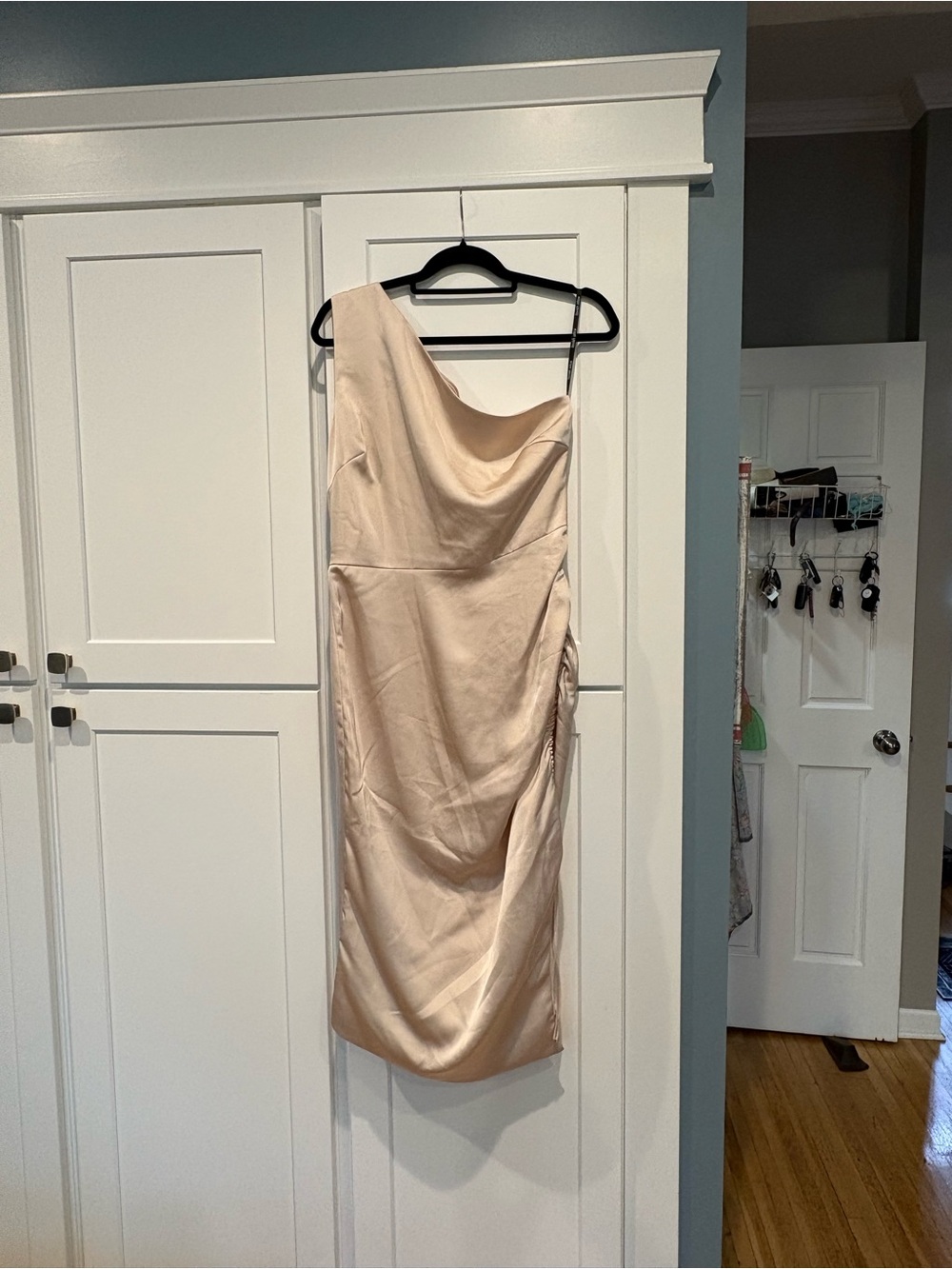 One-Shoulder Nude Satin Dress